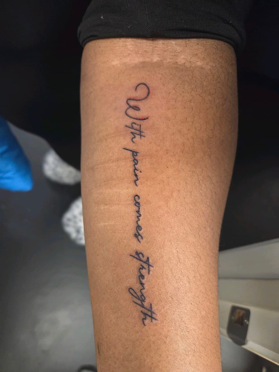 Lettering + Script quote tattoo on Upper Arm by 2nd_Circle_Tattoo_Co on TattMe
