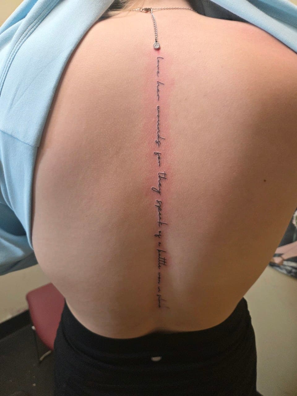 Lettering + Script words tattoo on Spine by 2nd_Circle_Tattoo_Co on TattMe