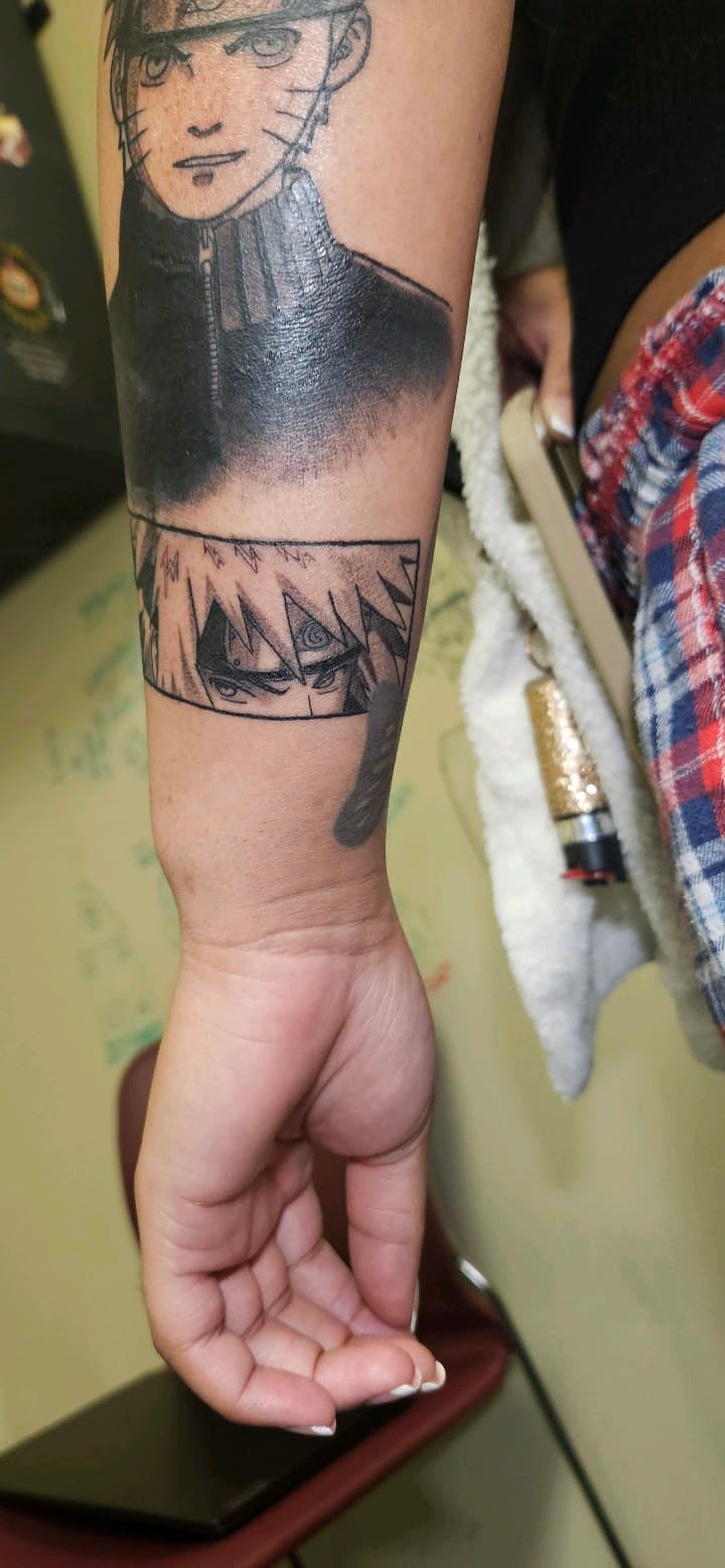 Anime + Black & Grey anime characters tattoo on Forearm by 2nd_Circle_Tattoo_Co on TattMe
