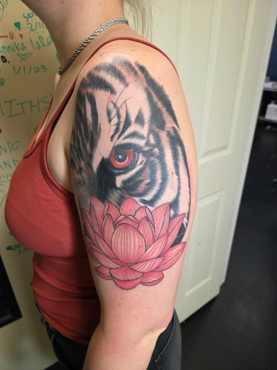 Black & Grey + Color tiger tattoo on Upper Arm by 2nd_Circle_Tattoo_Co on TattMe