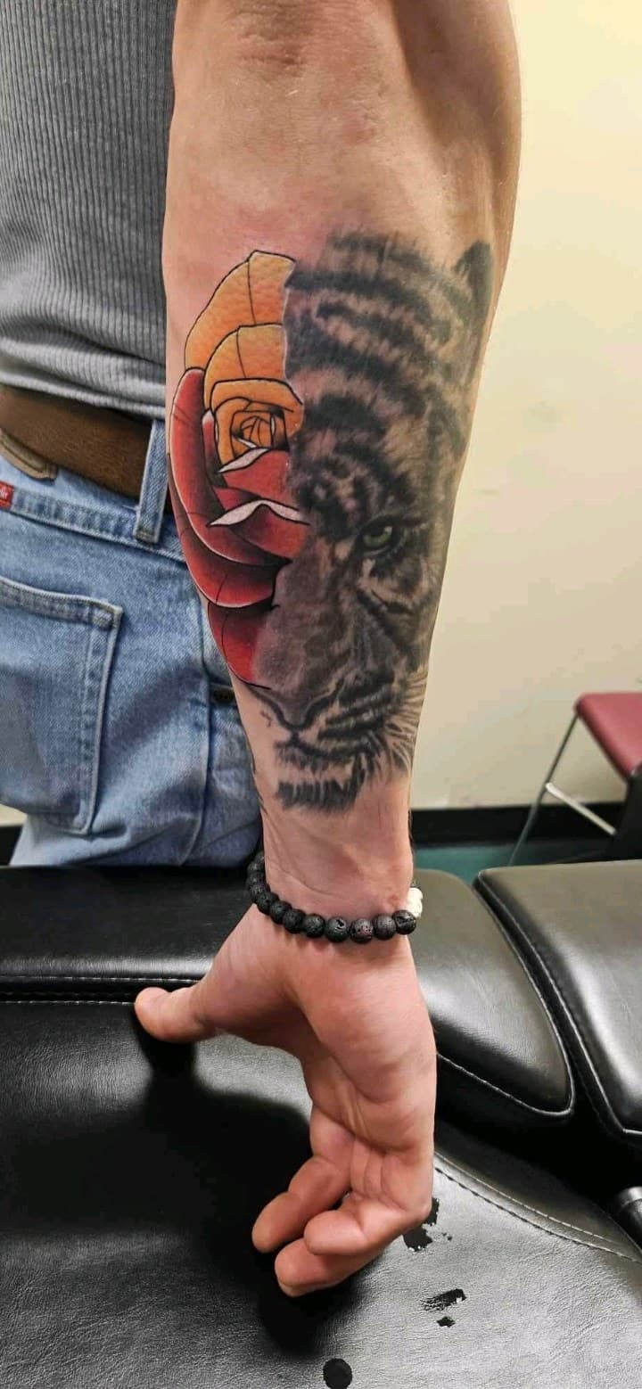 Realism + Black & Grey tiger tattoo on Forearm by 2nd_Circle_Tattoo_Co on TattMe