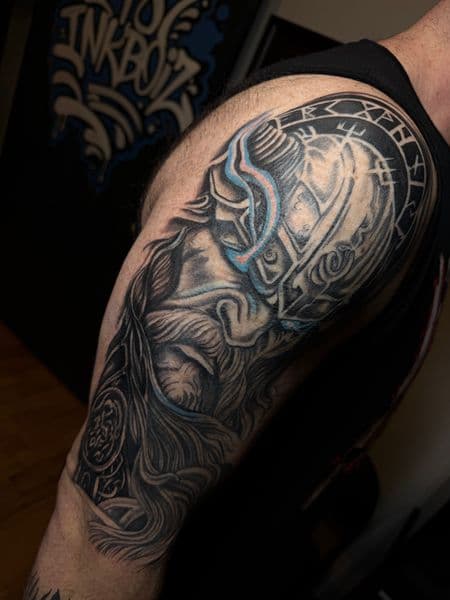 Black & Grey + Illustrative portrait tattoo on Upper Arm by inkboiz on TattMe