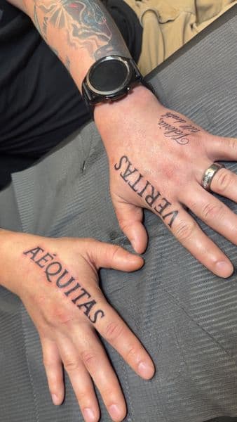 Lettering + Script lettering tattoo on Hand by inkboiz on TattMe