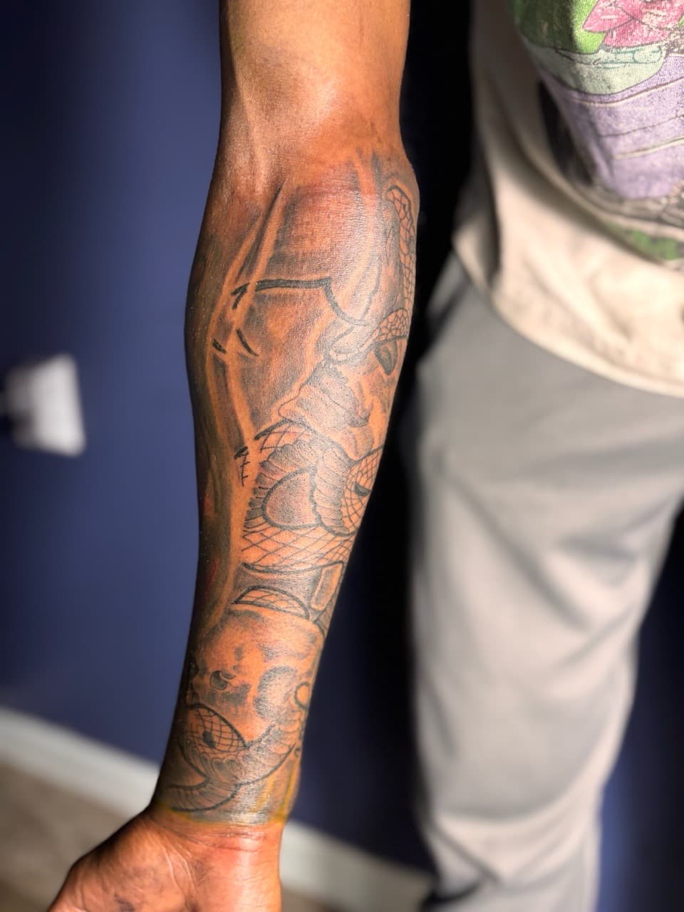 Black & Grey + Illustrative snake tattoo on Full Sleeve by 32_Incc_STUDIOS_LLC. on TattMe