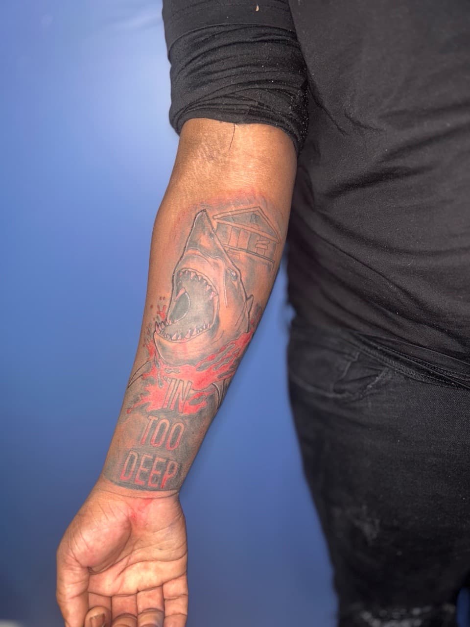 Black & Grey + Color shark tattoo on Forearm by 32_Incc_STUDIOS_LLC. on TattMe