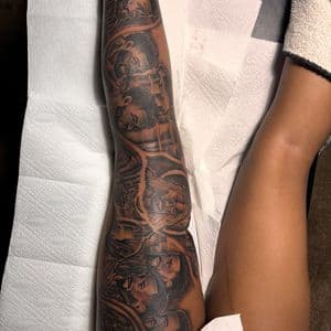 Black & Grey + Realism jesus tattoo on Calf by 32_Incc_STUDIOS_LLC. on TattMe