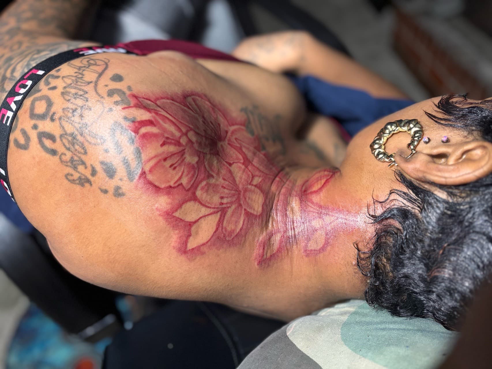 Floral + Line-work flowers tattoo on Shoulder by 32_Incc_STUDIOS_LLC. on TattMe