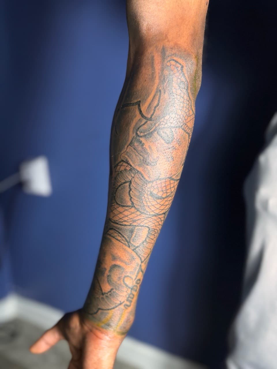 Black & Grey + Line-work snake tattoo on Forearm by 32_Incc_STUDIOS_LLC. on TattMe