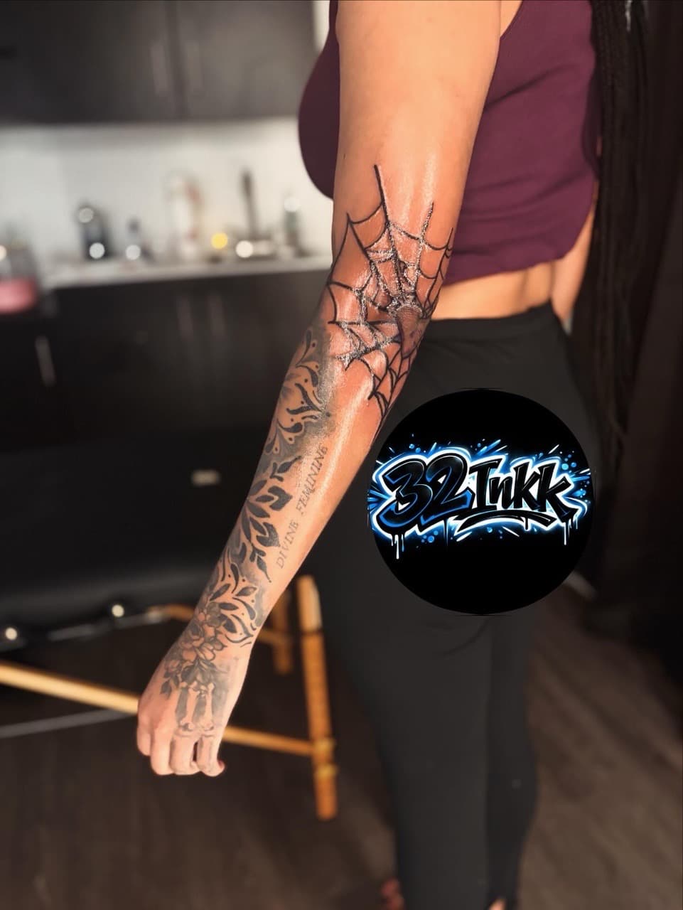 Black-work + Fine Line spider web tattoo on Forearm by 32_Incc_STUDIOS_LLC. on TattMe
