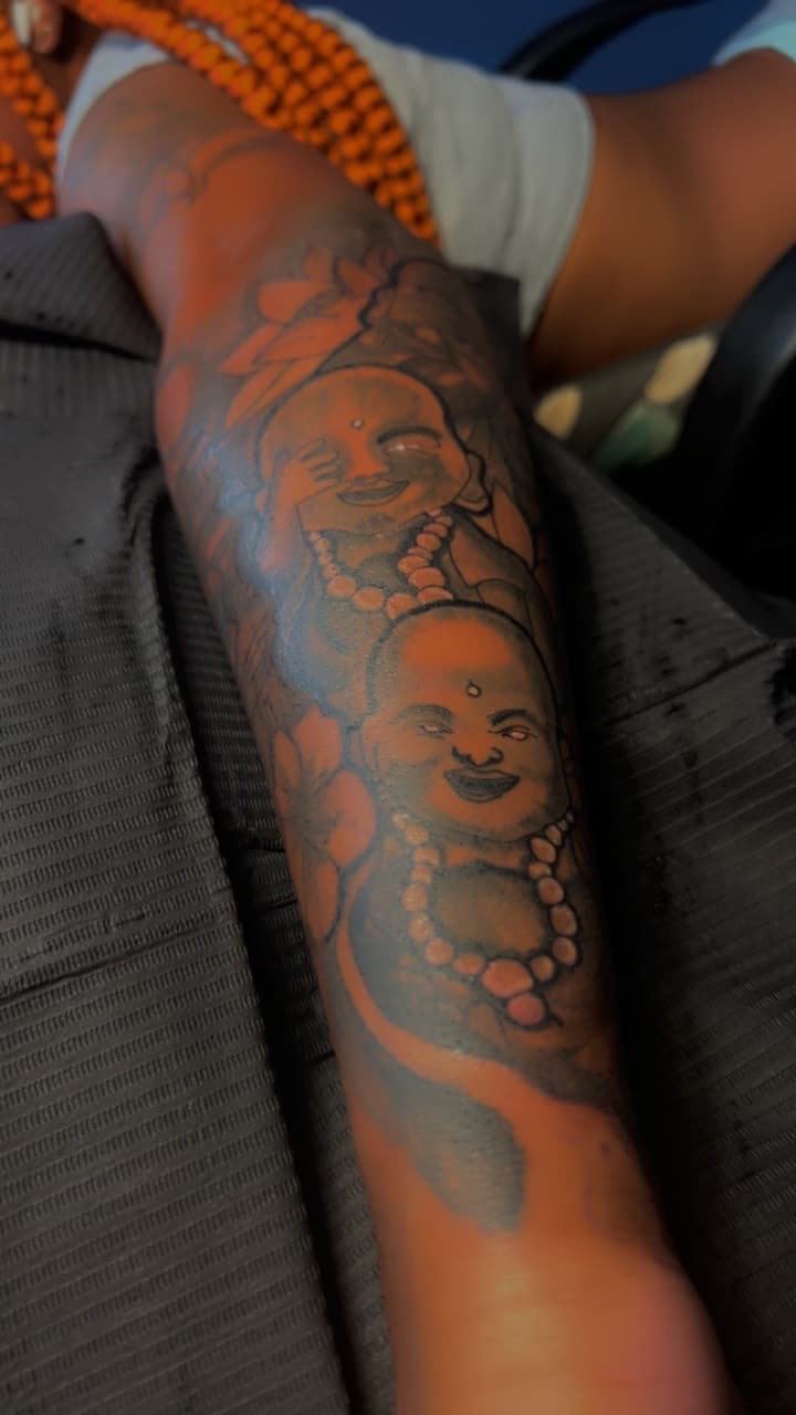 Black & Grey + Japanese buddha tattoo on Full Sleeve by 32_Incc_STUDIOS_LLC. on TattMe