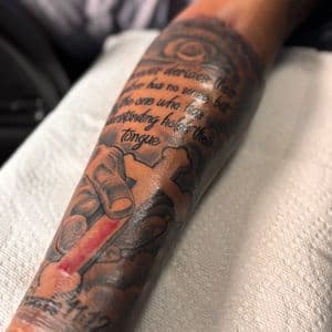Lettering + Script scripture tattoo on Forearm by 32_Incc_STUDIOS_LLC. on TattMe