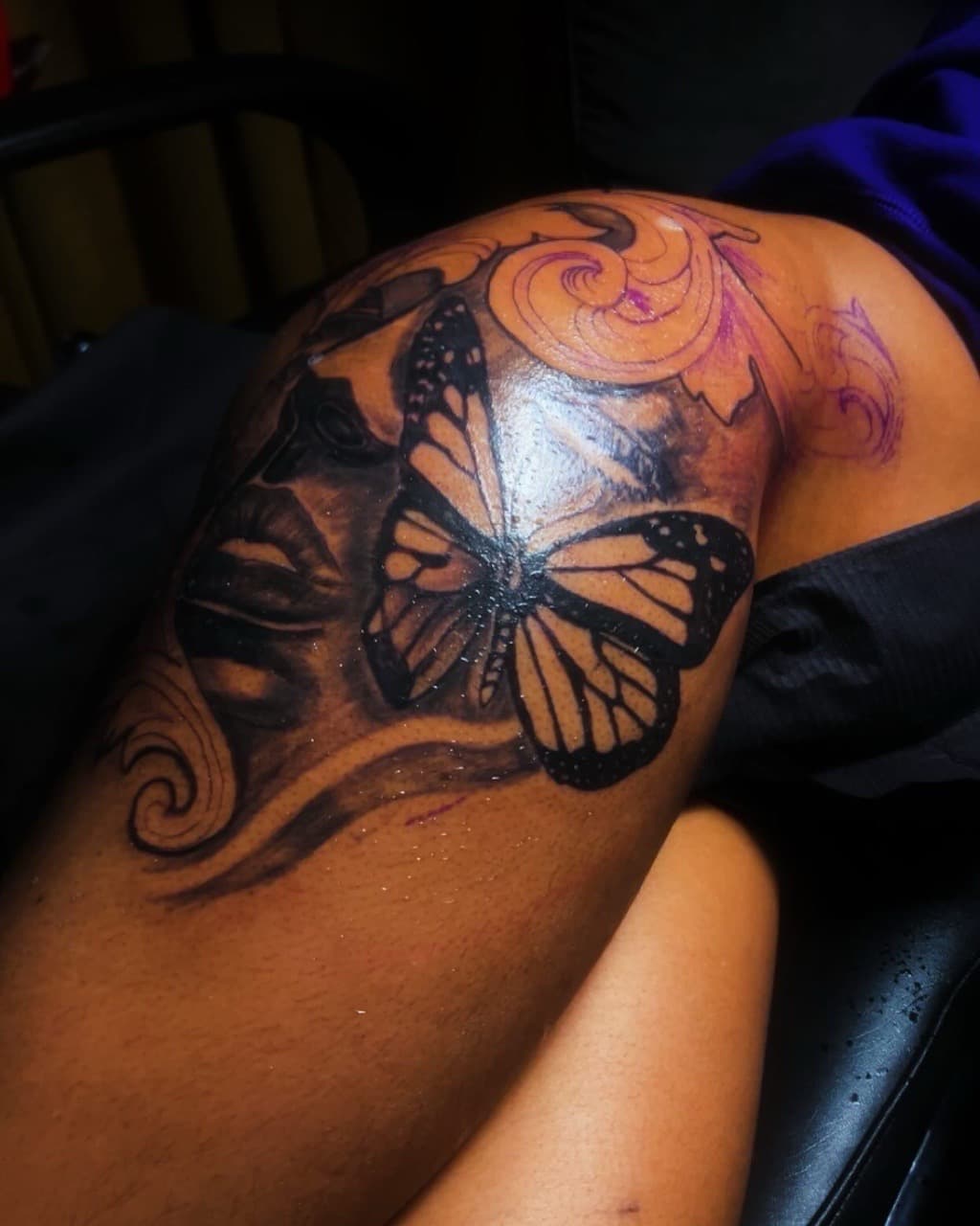 Black & Grey + Illustrative butterfly tattoo on Knee by 32_Incc_STUDIOS_LLC. on TattMe