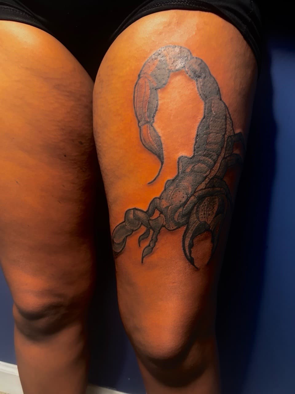 Black & Grey + Illustrative scorpion tattoo on Thigh by 32_Incc_STUDIOS_LLC. on TattMe