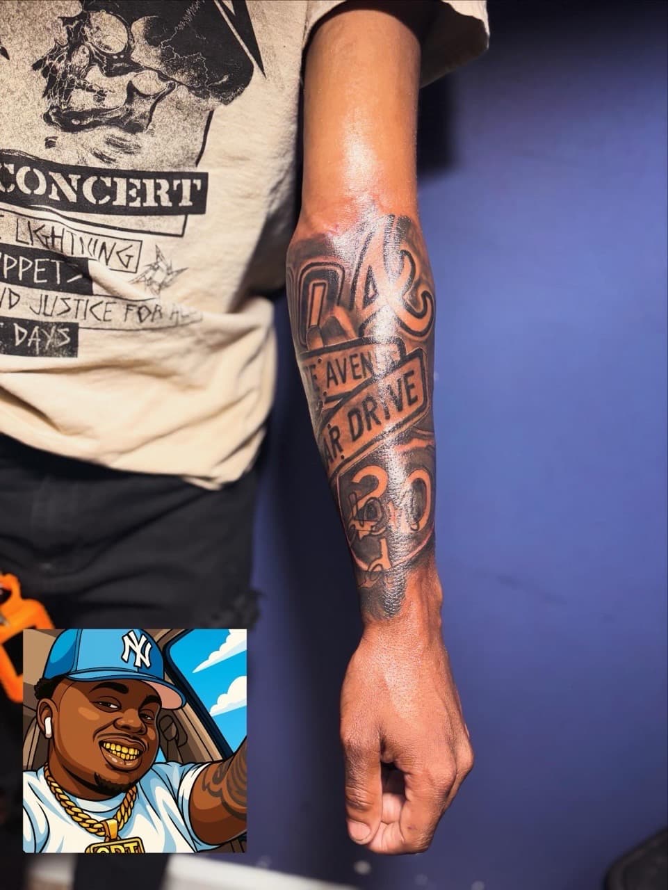 Lettering + Color numbers tattoo on Forearm by 32_Incc_STUDIOS_LLC. on TattMe