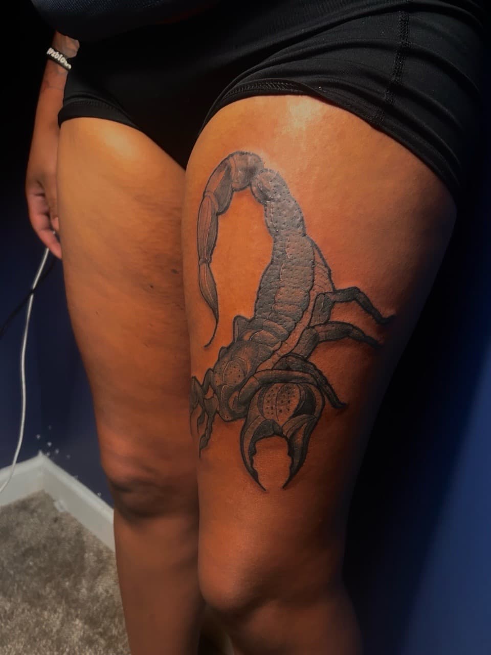 Black & Grey + Illustrative scorpion tattoo on Thigh by 32_Incc_STUDIOS_LLC. on TattMe