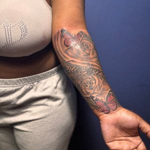 Black & Grey + Color butterflies tattoo on Forearm by 32_Incc_STUDIOS_LLC. on TattMe