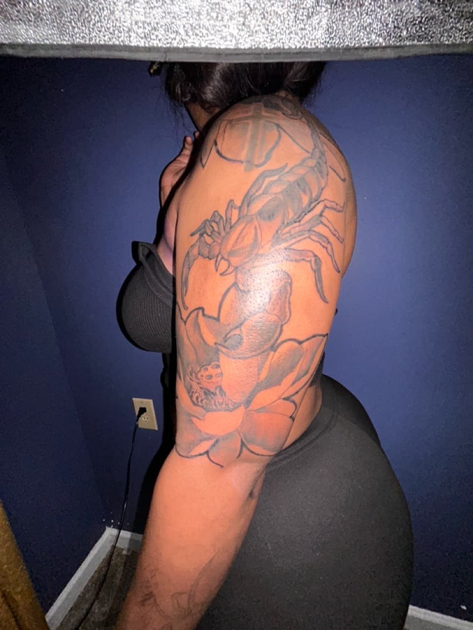Black-work + Illustrative flower tattoo on Upper Arm by 32_Incc_STUDIOS_LLC. on TattMe