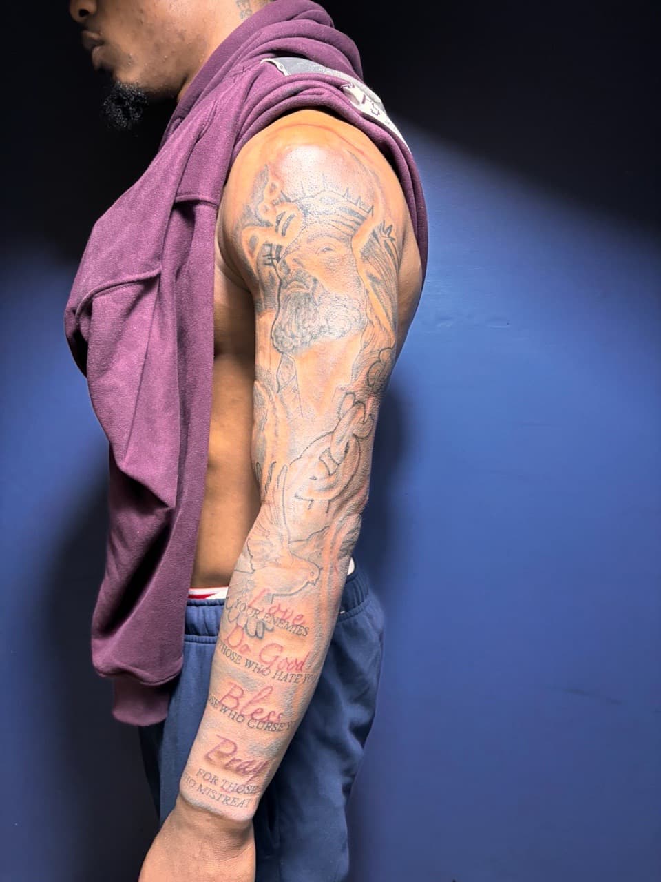 Lettering + Script crown tattoo on Full Sleeve by 32_Incc_STUDIOS_LLC. on TattMe