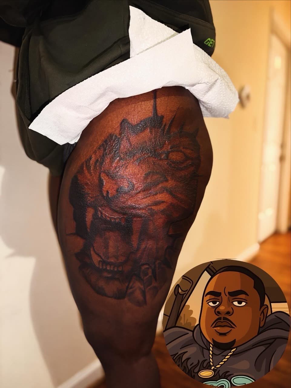 Black-work + Animals predator tattoo on Thigh by 32_Incc_STUDIOS_LLC. on TattMe