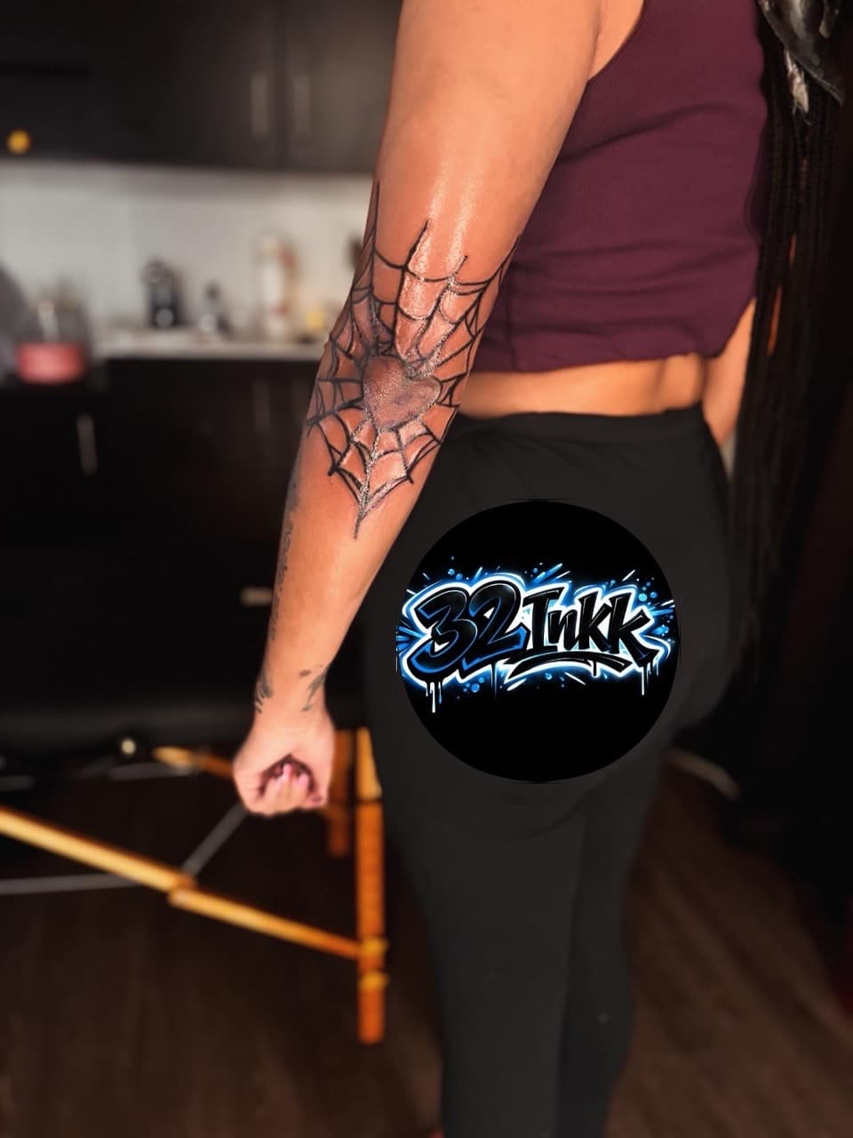 Black-work + Line-work spiderweb tattoo on Elbow by 32_Incc_STUDIOS_LLC. on TattMe