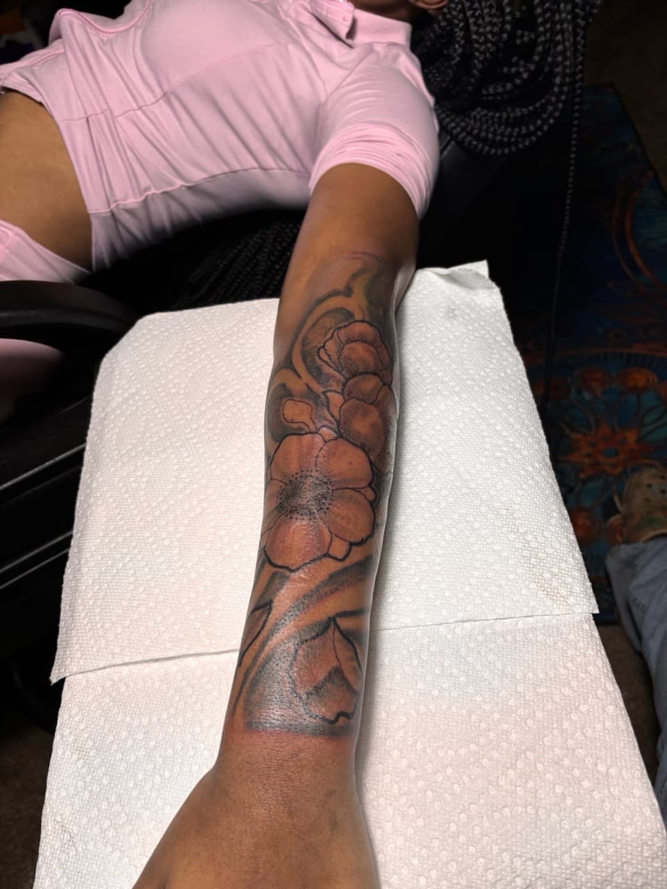 Black & Grey + Floral flowers tattoo on Forearm by 32_Incc_STUDIOS_LLC. on TattMe