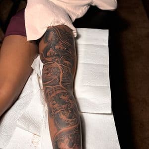 Black & Grey + Realism portraits tattoo on Full Leg Sleeve by 32_Incc_STUDIOS_LLC. on TattMe
