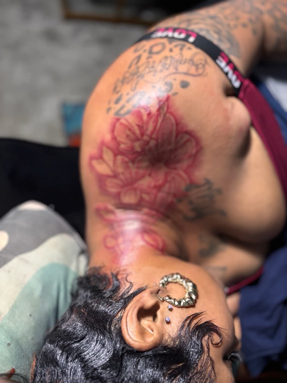 Floral + Line-work flower tattoo on Shoulder by 32_Incc_STUDIOS_LLC. on TattMe