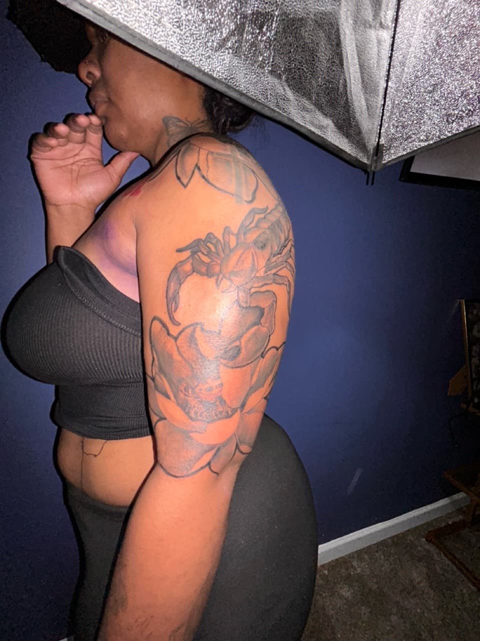 Black & Grey + Floral flower tattoo on Upper Arm by 32_Incc_STUDIOS_LLC. on TattMe