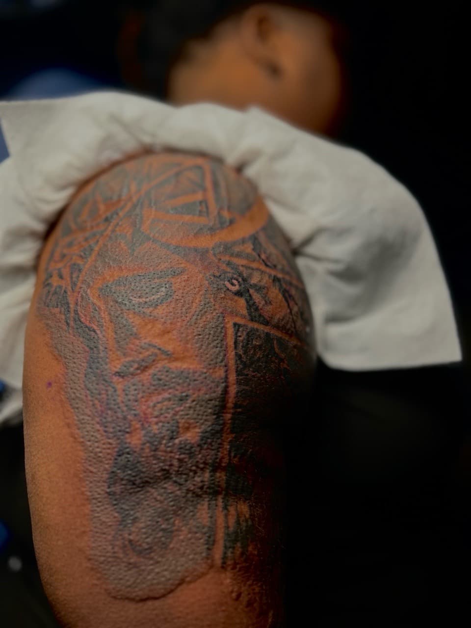 Black-work + Geometric geometric pattern tattoo on Upper Arm by 32_Incc_STUDIOS_LLC. on TattMe