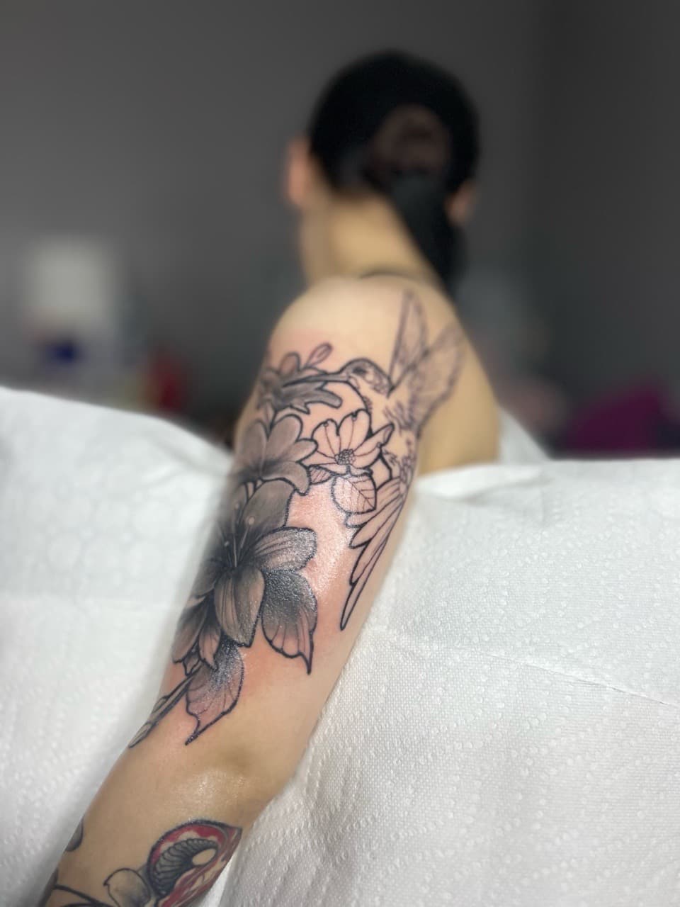 Black & Grey + Floral flowers tattoo on Half Sleeve by 32_Incc_STUDIOS_LLC. on TattMe
