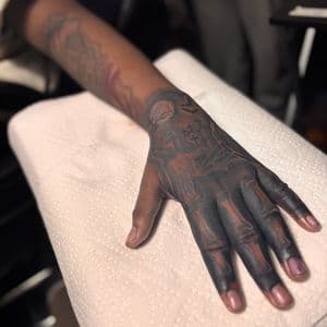 Black-work + Gothic graveyard tattoo on Hand by 32_Incc_STUDIOS_LLC. on TattMe