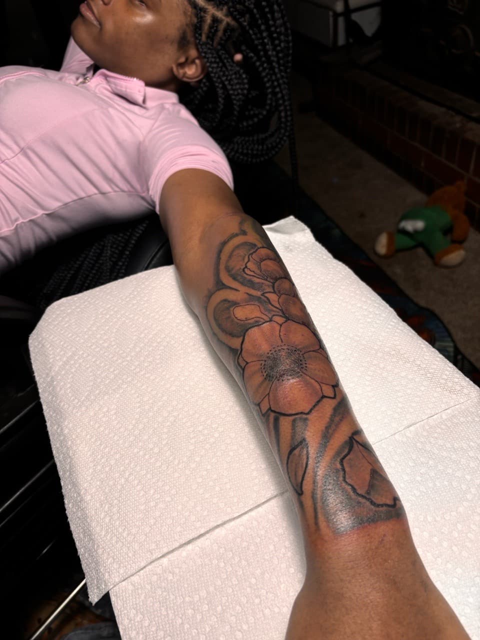 Floral + Black & Grey flowers tattoo on Forearm by 32_Incc_STUDIOS_LLC. on TattMe