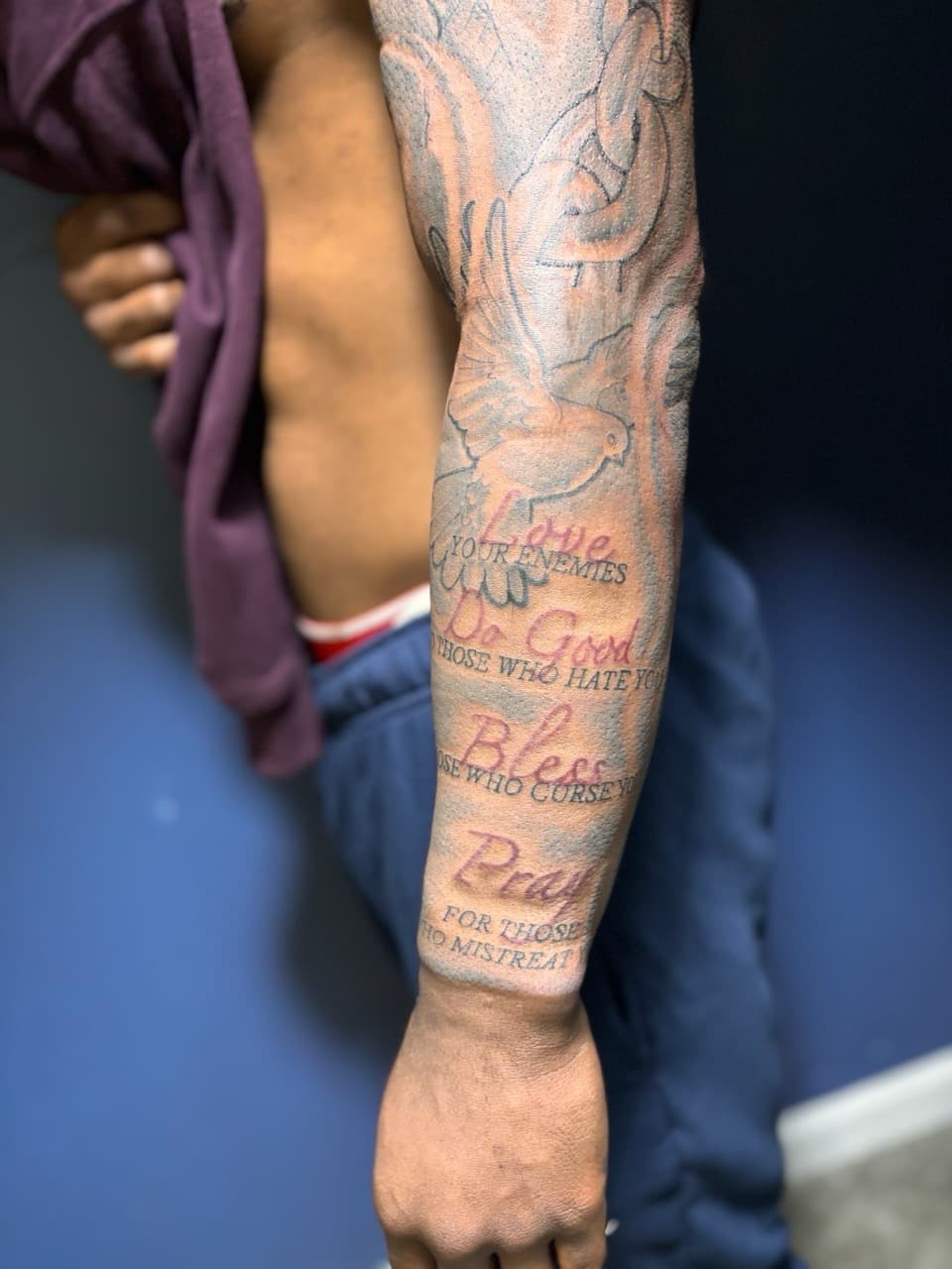 Lettering + Script dove tattoo on Forearm by 32_Incc_STUDIOS_LLC. on TattMe