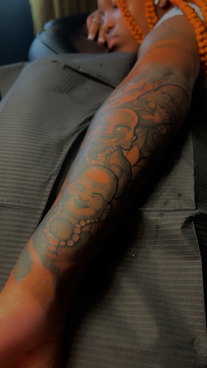 Black & Grey + Illustrative buddha tattoo on Forearm by 32_Incc_STUDIOS_LLC. on TattMe