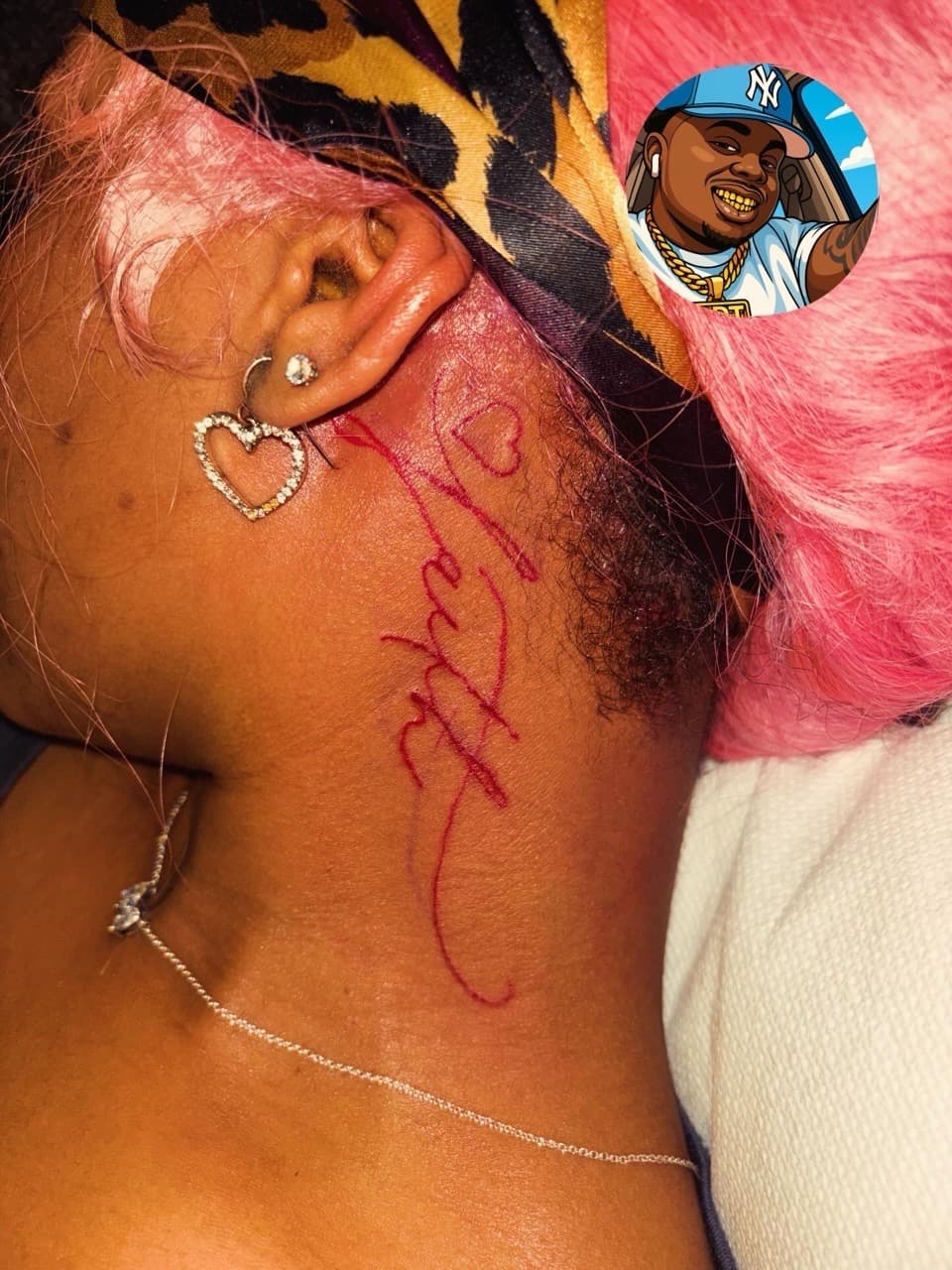 Script + Lettering name tattoo on Neck (Side) by 32_Incc_STUDIOS_LLC. on TattMe