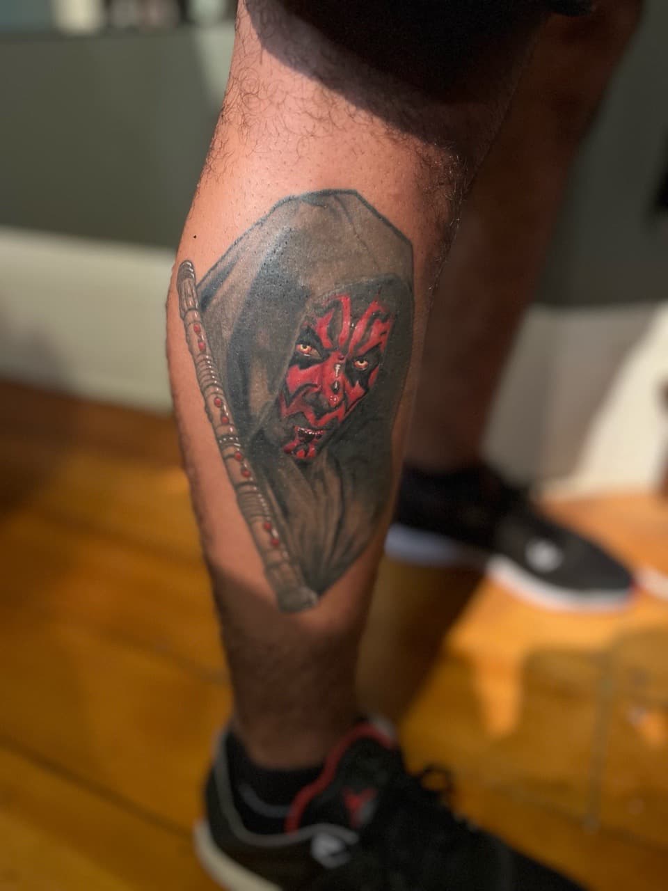 Color + Realism darth maul tattoo on Calf by Brogan_Tattoos on TattMe