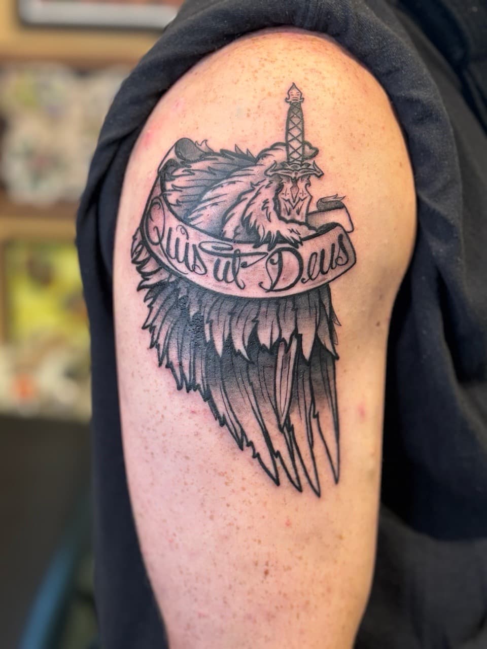 Black & Grey + Illustrative warrior tattoo on Upper Arm by Brogan_Tattoos on TattMe