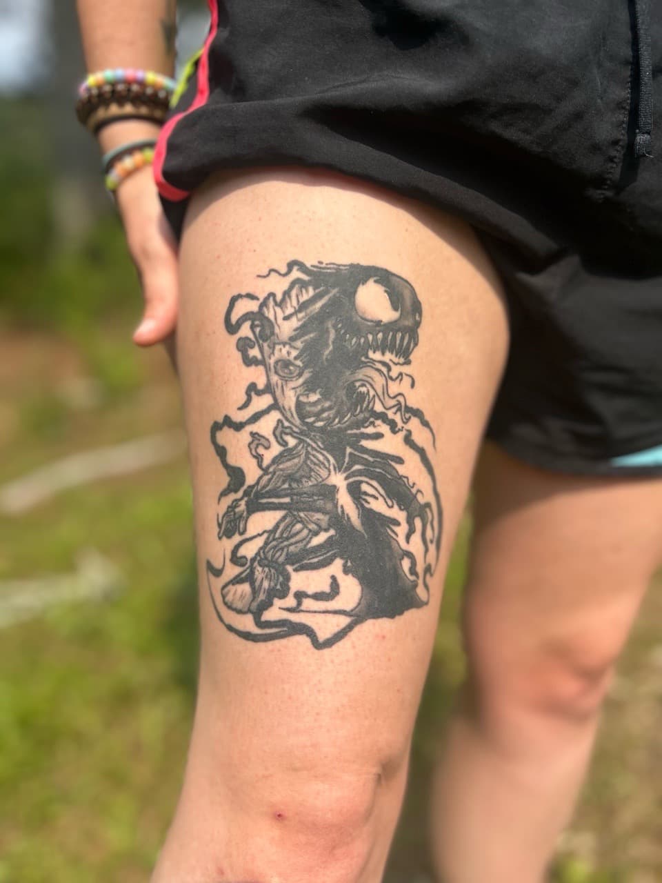 Black-work + Illustrative groot tattoo on Thigh by Brogan_Tattoos on TattMe
