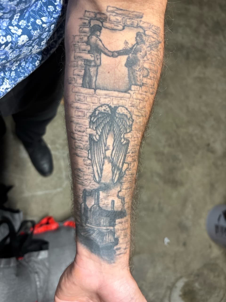 Black & Grey + Illustrative handshake tattoo on Forearm by Brogan_Tattoos on TattMe