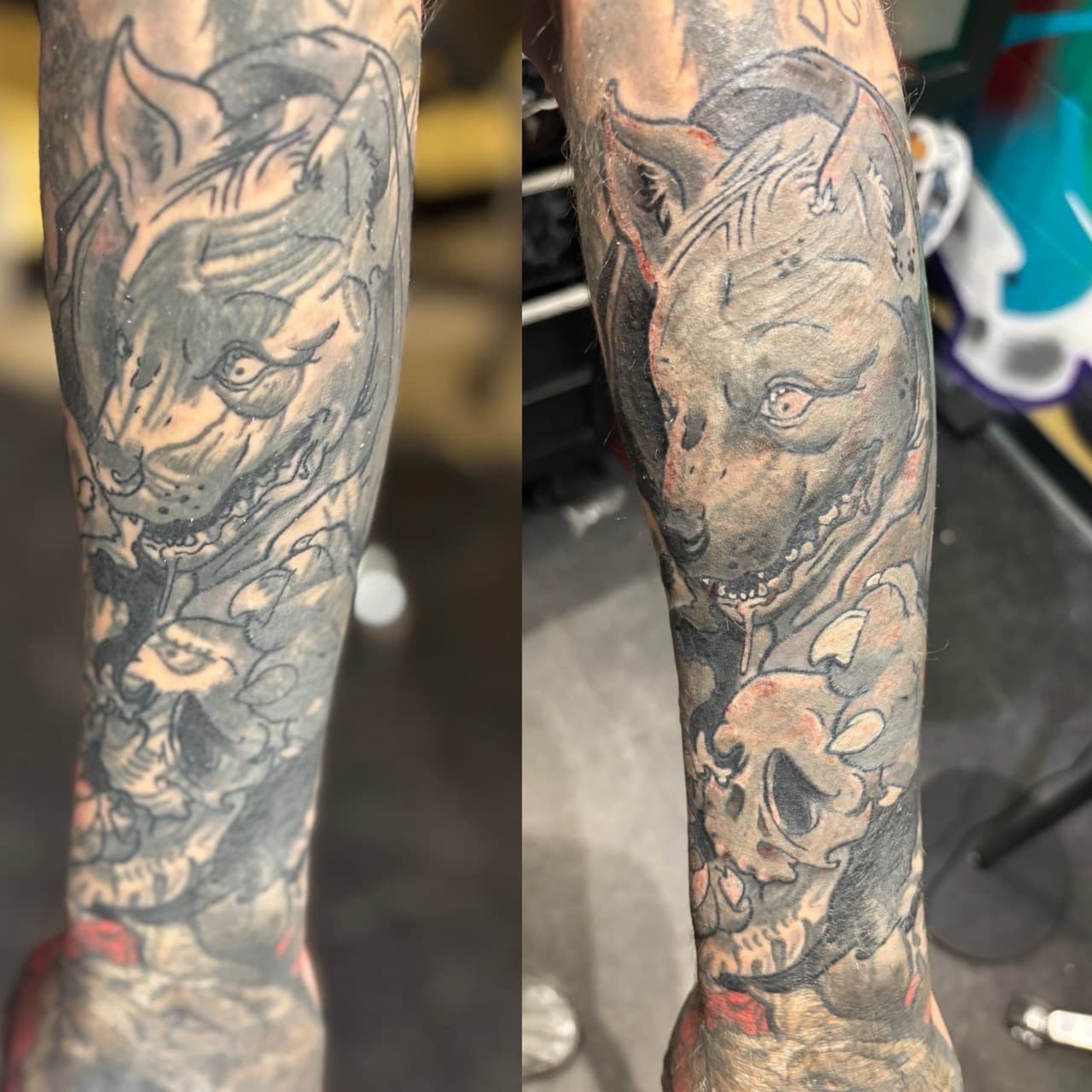 Black & Grey + Illustrative wolf tattoo on Forearm by Brogan_Tattoos on TattMe