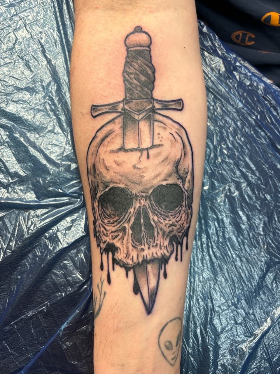 Black & Grey + Illustrative skull tattoo on Forearm by Brogan_Tattoos on TattMe