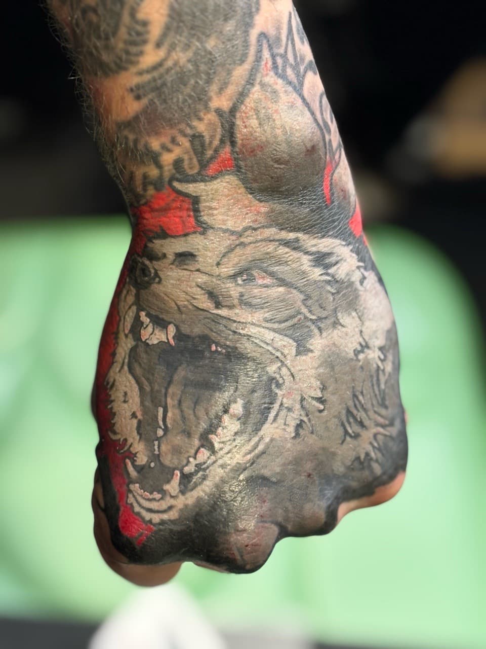 Black & Grey + Illustrative wolf tattoo on Hand by Brogan_Tattoos on TattMe
