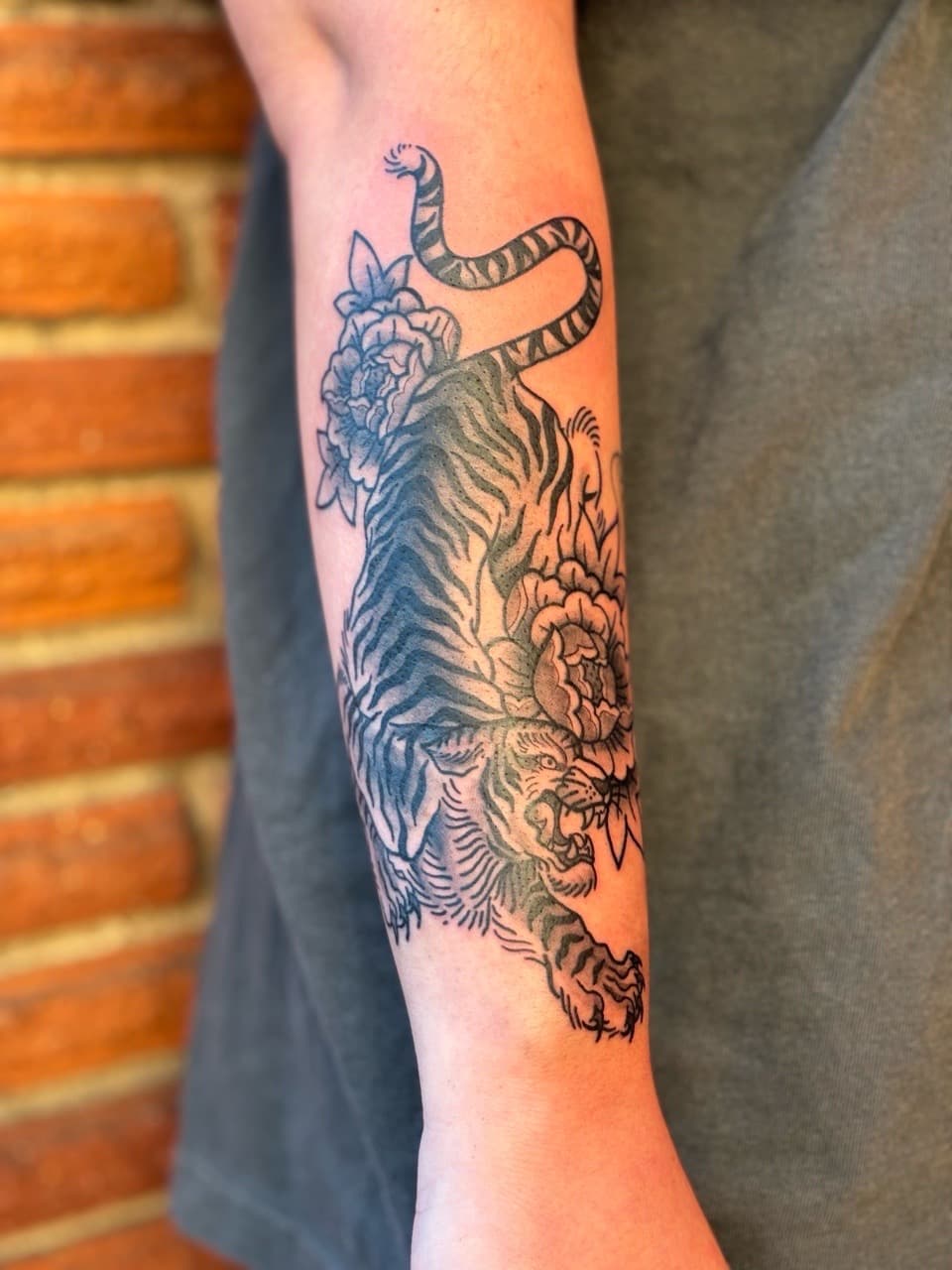 Black & Grey + Illustrative tiger tattoo on Forearm by Brogan_Tattoos on TattMe