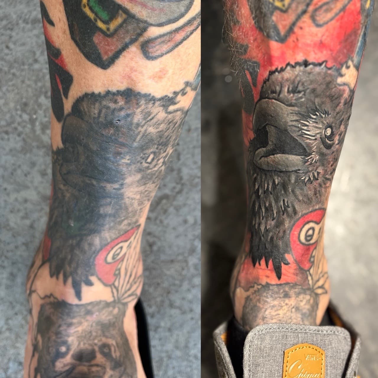 American Traditional + Black & Grey eagle tattoo on Shin by Brogan_Tattoos on TattMe