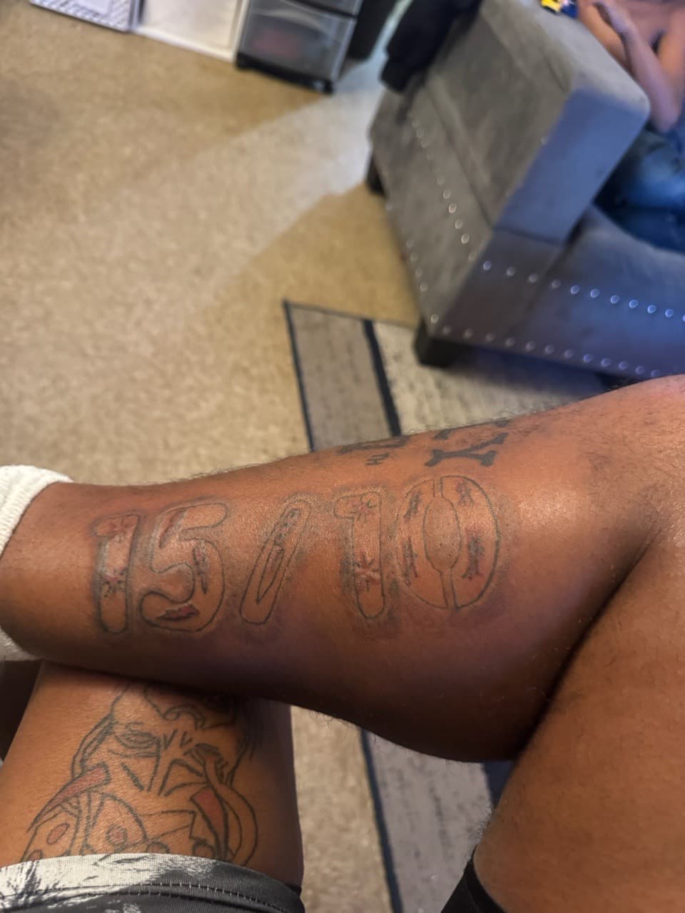 Lettering + Line-work numbers tattoo on Calf by SynSity_Inkz on TattMe