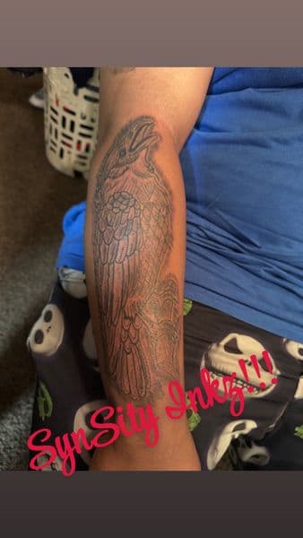 Black-work + Illustrative raven tattoo on Forearm by SynSity_Inkz on TattMe