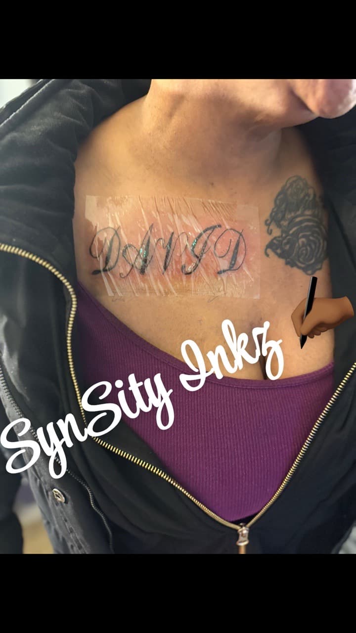 Lettering + Script letters tattoo on Chest by SynSity_Inkz on TattMe