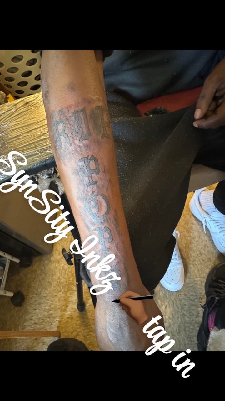 Lettering + Script tribute tattoo on Forearm by SynSity_Inkz on TattMe
