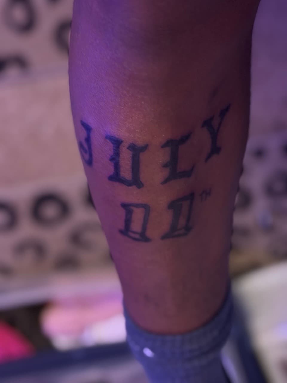 Lettering + Script july tattoo on Calf by SynSity_Inkz on TattMe