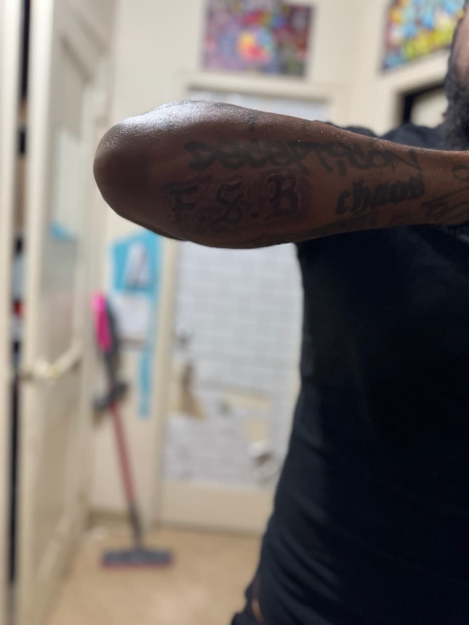 Lettering + Script chaos tattoo on Upper Arm by SynSity_Inkz on TattMe